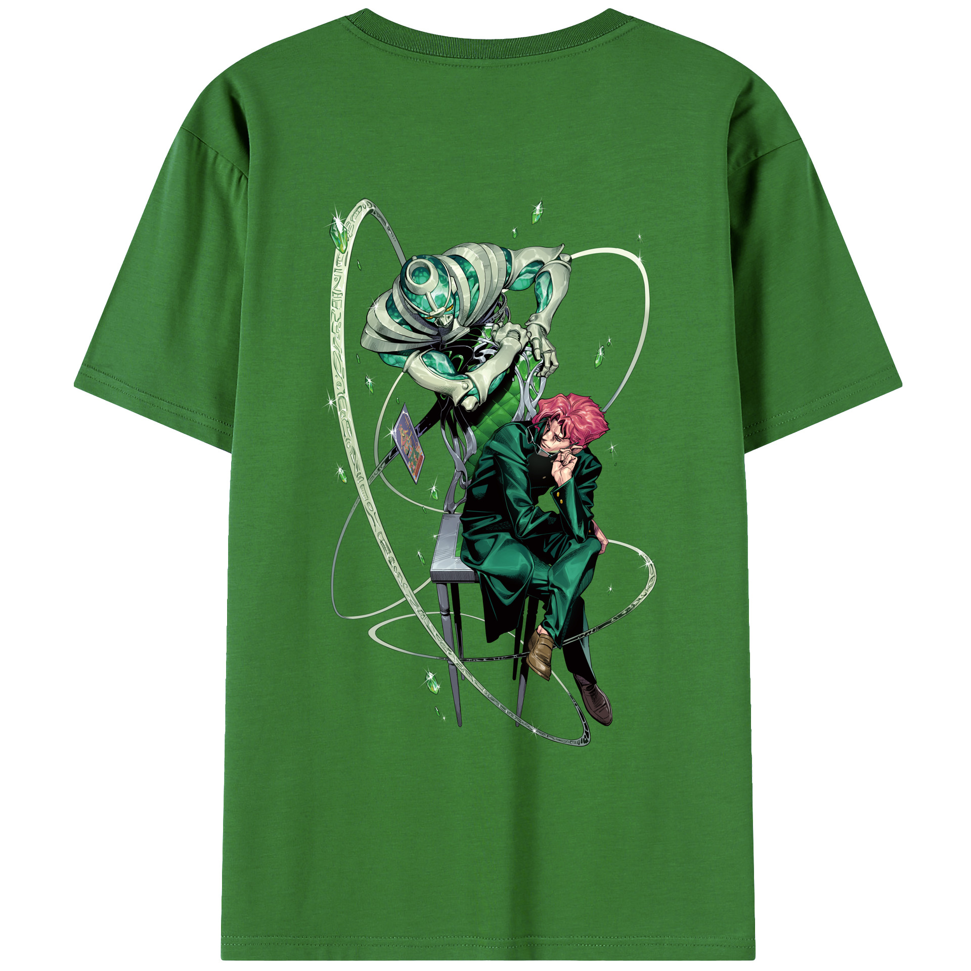（画像用） ジョジョの奇妙な冒険 花京院 典明（かきょういん のりあき） JoJo's Bizarre Adventure Kakyoin Noriaki レディース半袖Tシャツ(バックプリント)